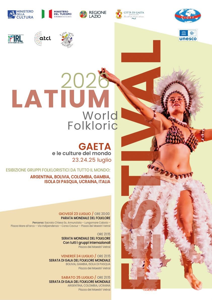 Locandina Latium World Folkloric Festival 2026 a Gaeta, 23-25 luglio