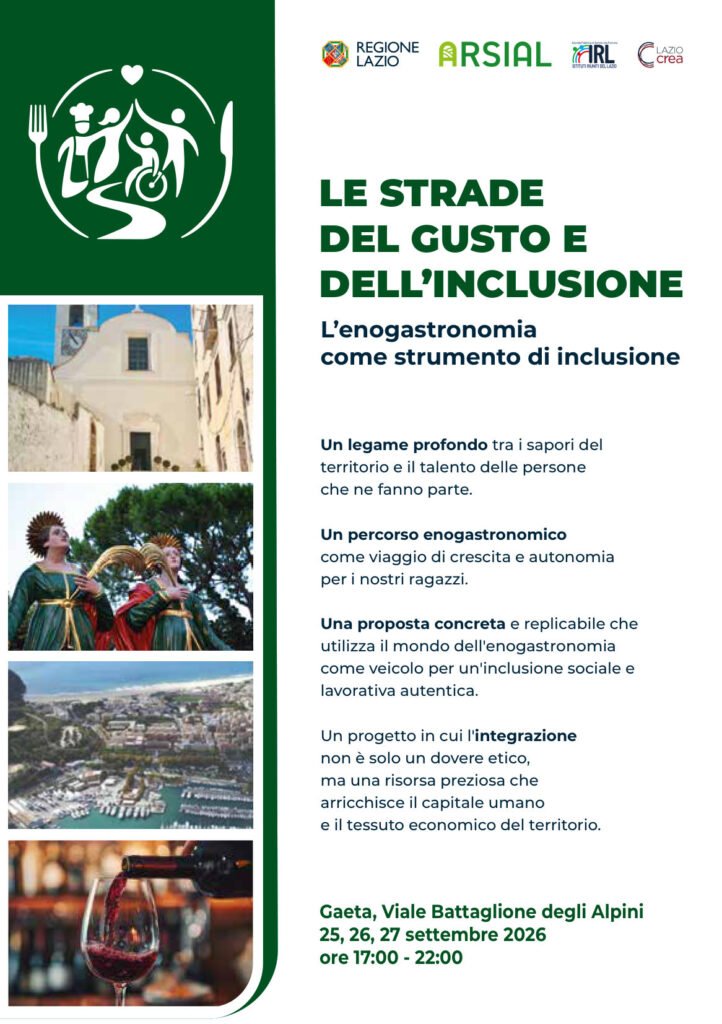 Locandina Le strade del gusto e dell'inclusione, Gaeta Viale Battaglione degli Alpini 25-27 settembre 2026