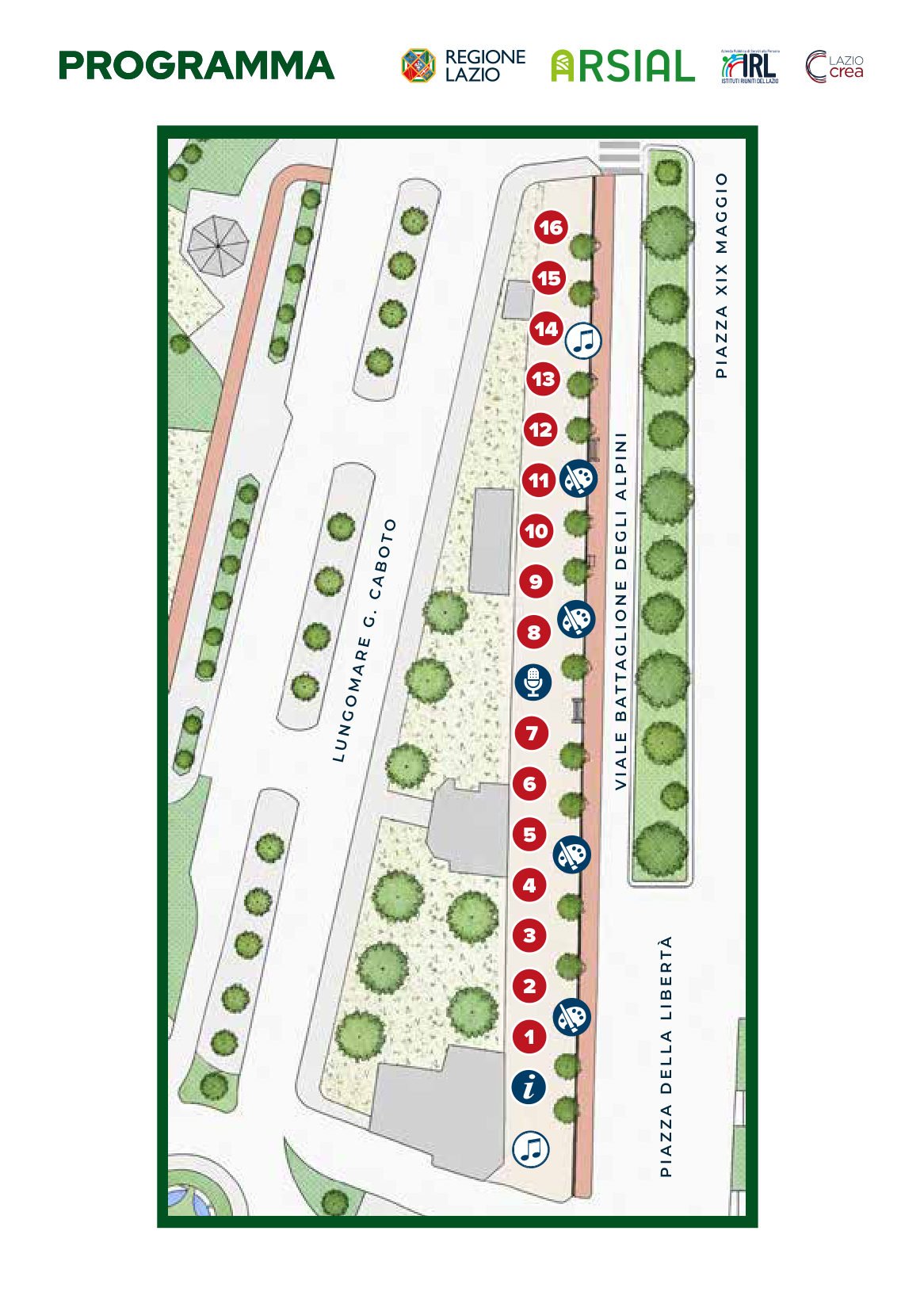 Mappa degli stand in Viale Battaglione degli Alpini a Gaeta