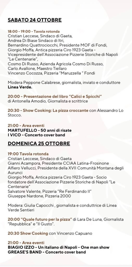 Programma del Pizza & Birra Fest di sabato 24 e domenica 25 ottobre 2026