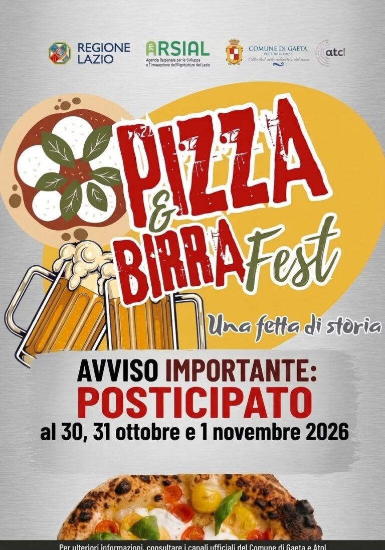 Locandina Pizza & Birra Fest – Una fetta di storia: avviso importante, posticipato al 30, 31 ottobre e 1 novembre 2026