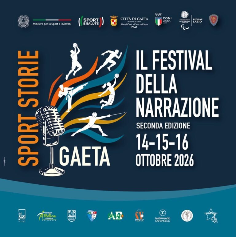 Locandina Sport Storie Gaeta, Il Festival della Narrazione, seconda edizione, 14-15-16 ottobre 2026